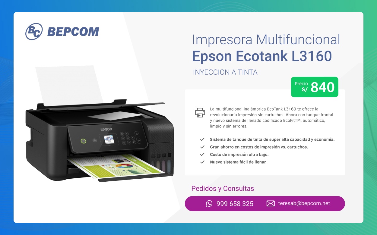 Impresora Epson Ecotank L3160 - S/. 840